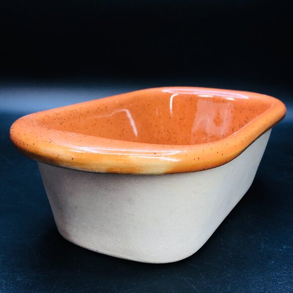 80s Bennington Potters Bread Loaf Pan, Vintage Vermont Pottery, Rusty Orange Iro - Picture 2 of 10